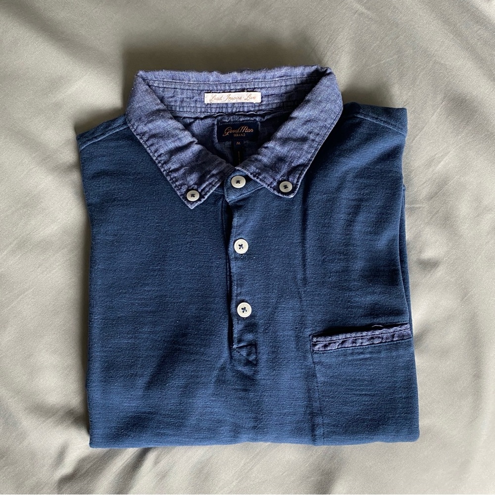 Good Man 3 button polo shirt short sleeve mens medium, Blue
